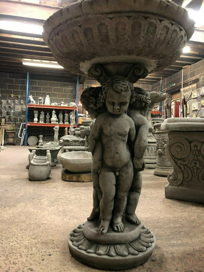 Stunning Stone Three Cherub Garden Bird Bath