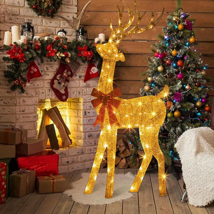 Christmas-60 in christmas pre lit rustic burlap standing reindeer outdoor decoration