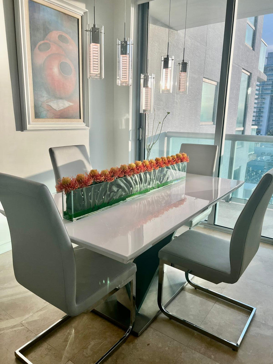 36″ Skinny Casa Moderna with Orange Protea Flowers