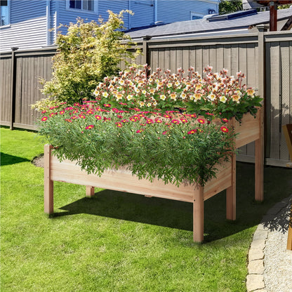 2-Tier Raised Garden Bed Elevated Wooden Planter Box, Wood