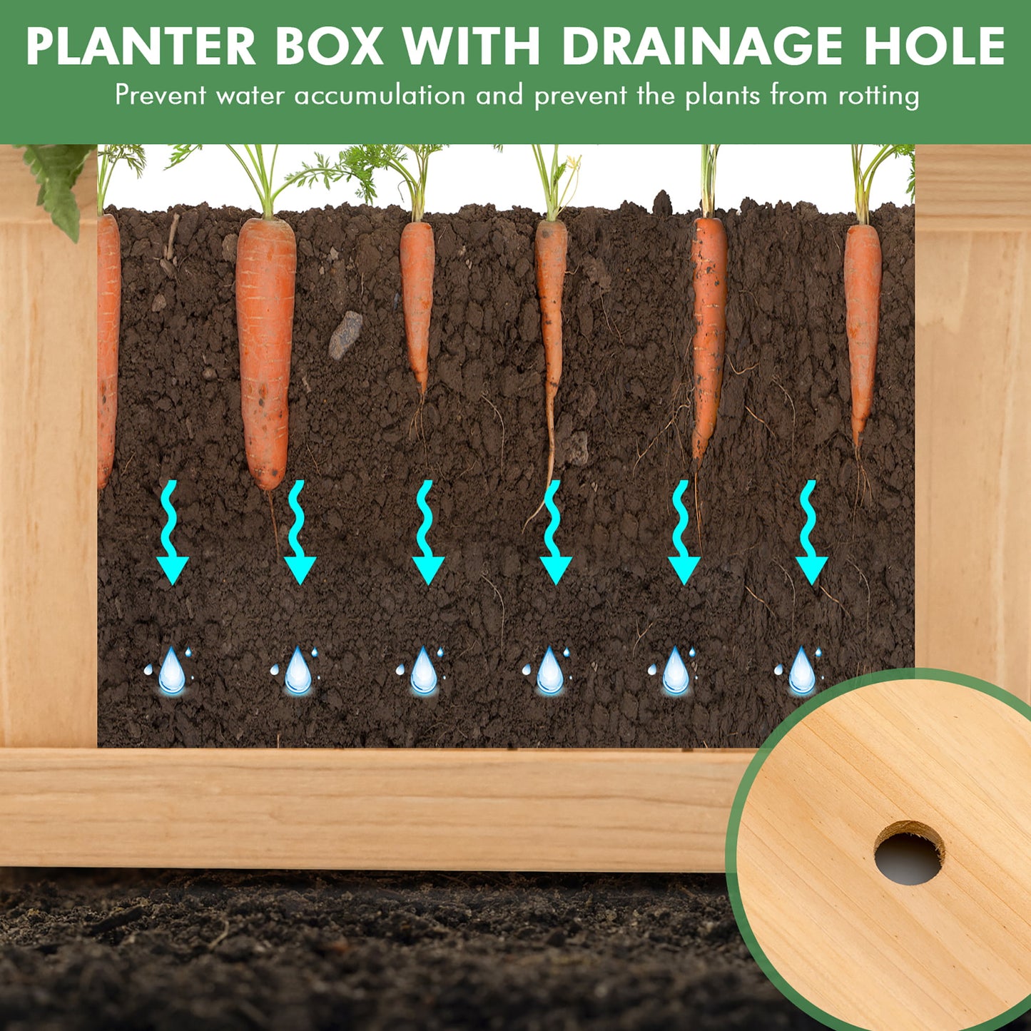 Outdoor Wooden Planter Box Folding Raised Garden Plant Container w/Drainage Hole