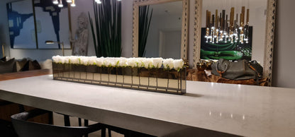 48″ Skinny Casa Moderna with White Roses on Smoked Glass