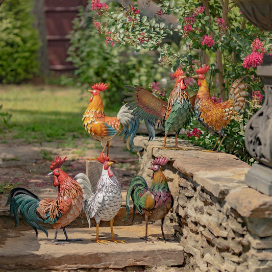 Assorted Style Galvanized Iron Rooster Figurines