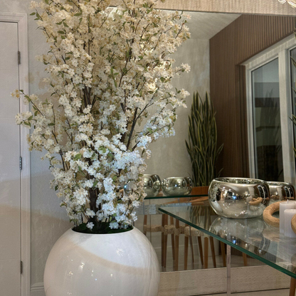 Flower arrangements white globe with white cherry blossom