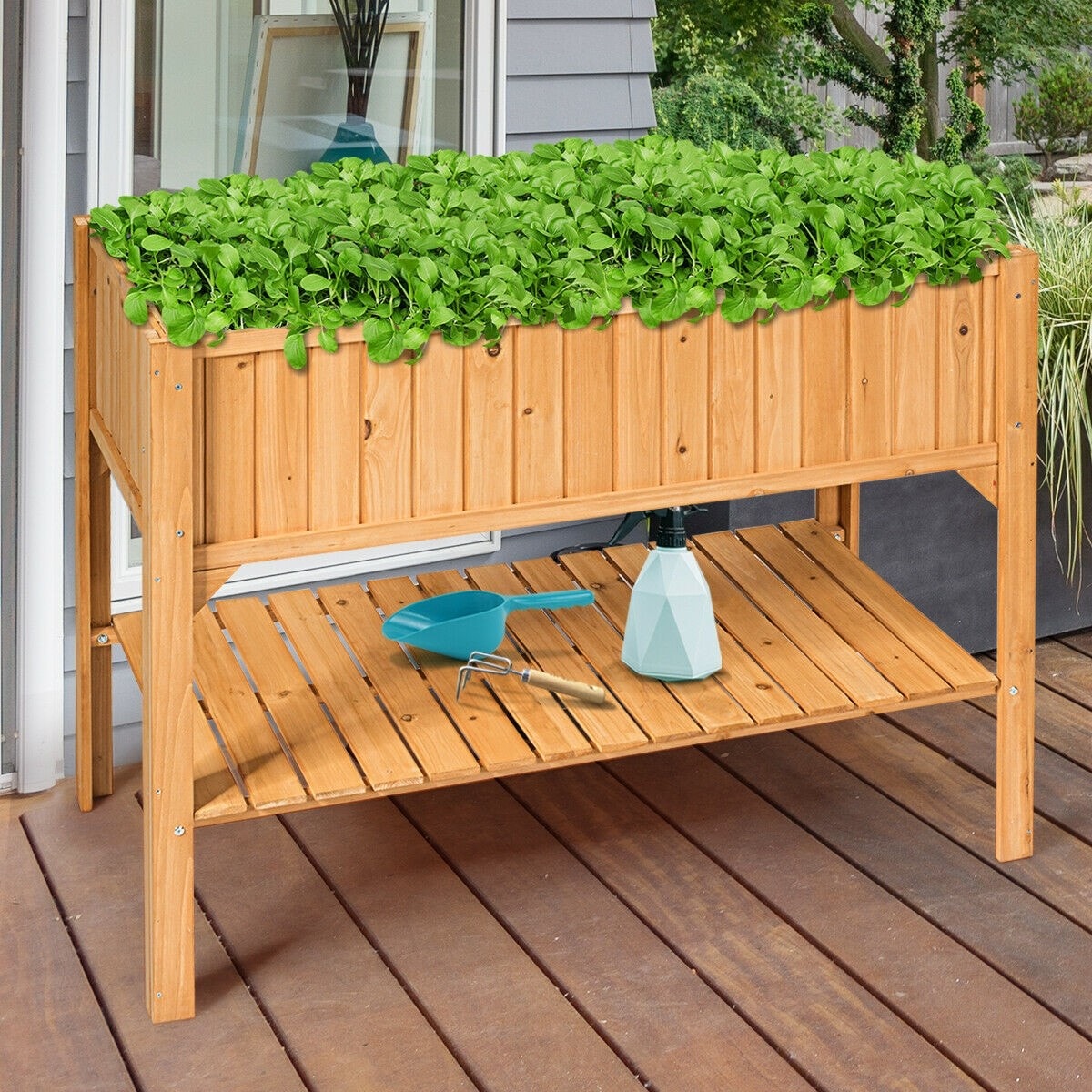 Raised Garden Bed Stand Elevated Wood Planter Box Shelf