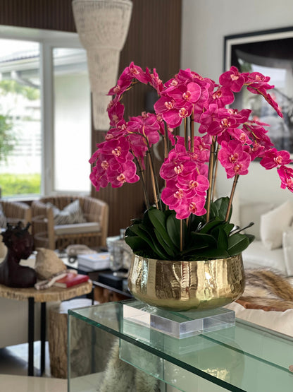 Pink Phalaenopsis Orchids Floral Arrangement in Large Gold Planter(Out of Stock)