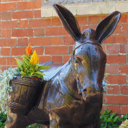 Wild Donkey with Baskets Bronze Metal Garden Statue