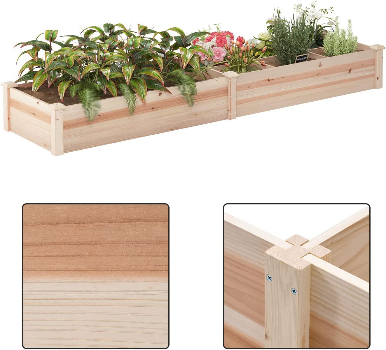 Wooden Raised Garden Bed, Outdoor Garden Bed Planter Box Garden Planters for Vegetables, Flowers, Herbs, 91.5