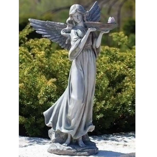 Angel With Birdbath And Butterfly Statue