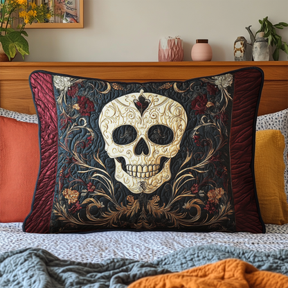 Funda de almohada acolchada con diseño de calaveras y rosas sombreadas NCU0TL2465