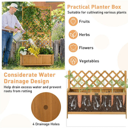 Wooden Raised Garden Bed 71�� High Planter with Trellis for Plant Flower Climbing Pot Hanging-1