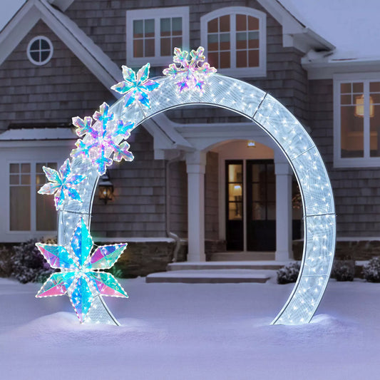 8' Pre-Lit Arch with Prismatic Snowflakes