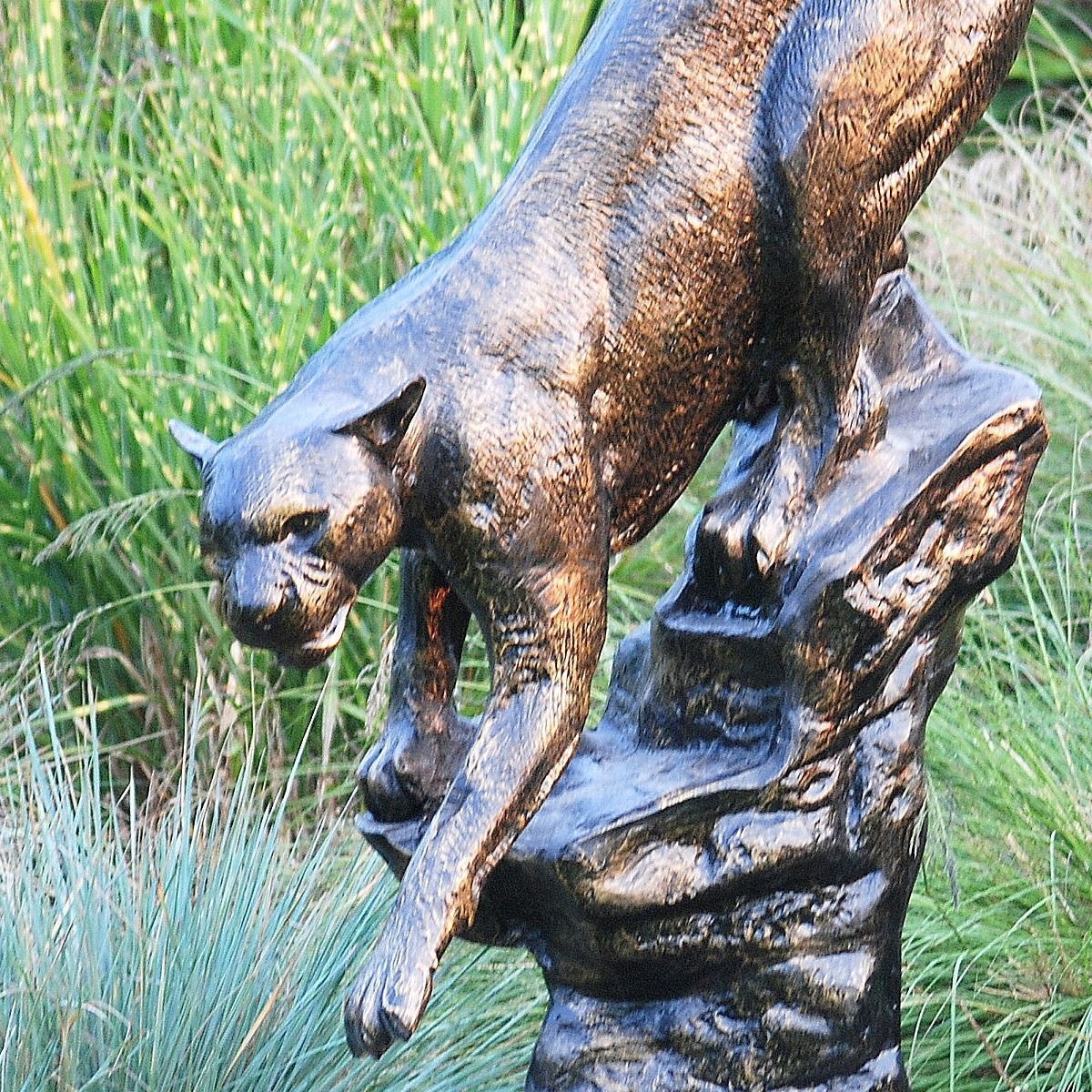 Wild Cougar Bronze Metal Garden Statue