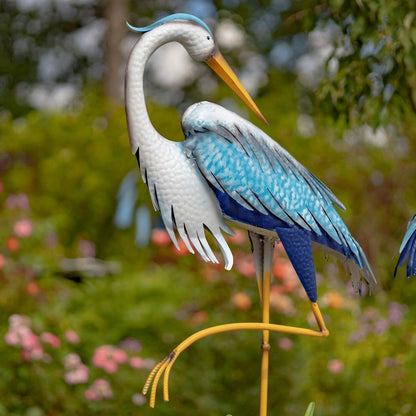 Assorted Blue and White Iron Herons with Cattails