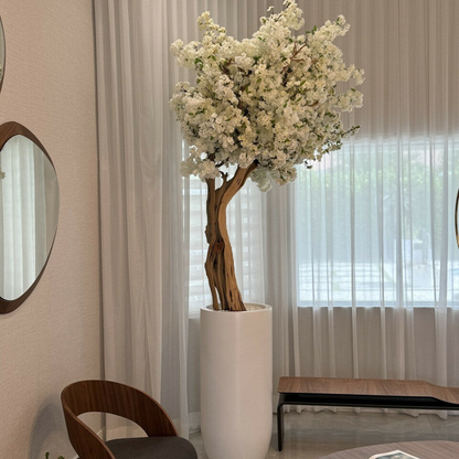 Most popular matte beige st tropez planter with custom made white cherry blossom tree