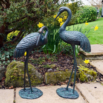 Elegant Cranes Bronze Metal Garden Ornaments  (set of 2 )