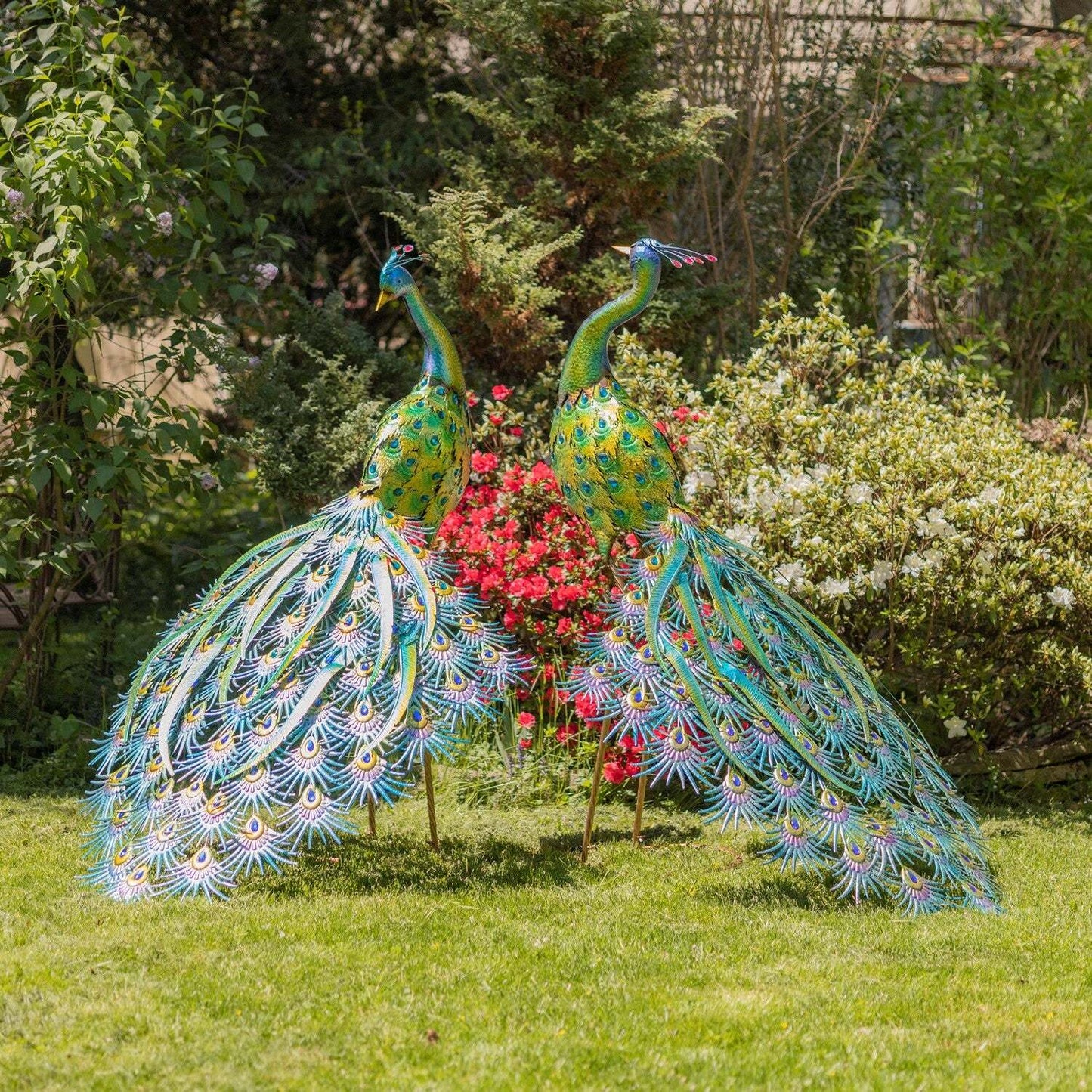 Set of 2 Large Colorful Peacocks with Jewels