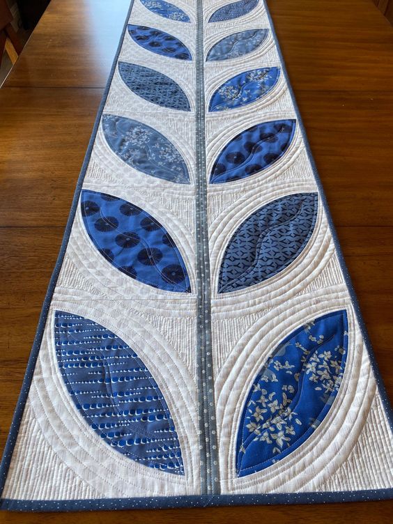 Leaves In Blue CLA080424069 Quilted Table Runner