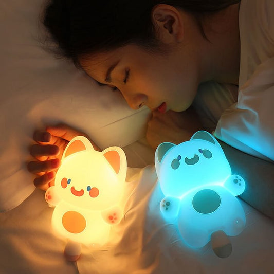 Squishy Silicone Doodle Cat LED Night Light - Perfect Gift for Kids and Girls