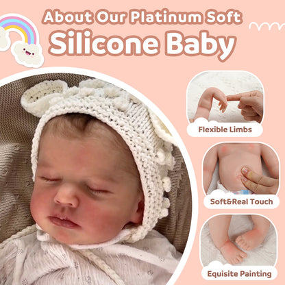 12"&16" Full Liquid Solid Platinum Silicone Baby Doll, No Joint More Flexible Realistic Reborn Baby with Realistic Belly Button and Birth Mark