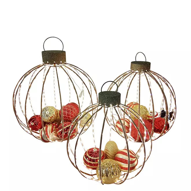 3-Pc. Pre-Lit Ornament Décor Set (Red/Gold)