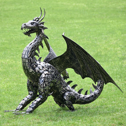 4.5 FT. TALL LARGE IRON DRAGON STATUE WITH CURLY TAIL