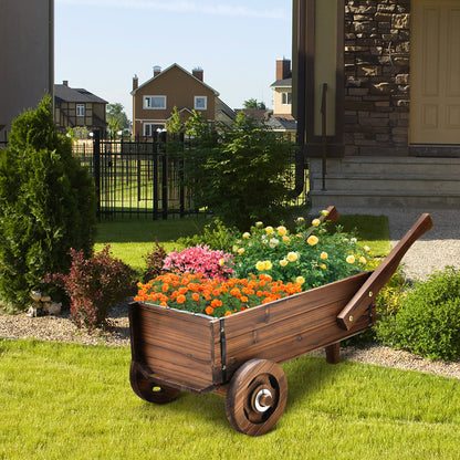 Wagon Cart Plant Flower Pot Stand Wooden Raised Garden Planter Box