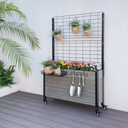 Mobile Deep Trough Planter with Trellis and Basket & Hook Set