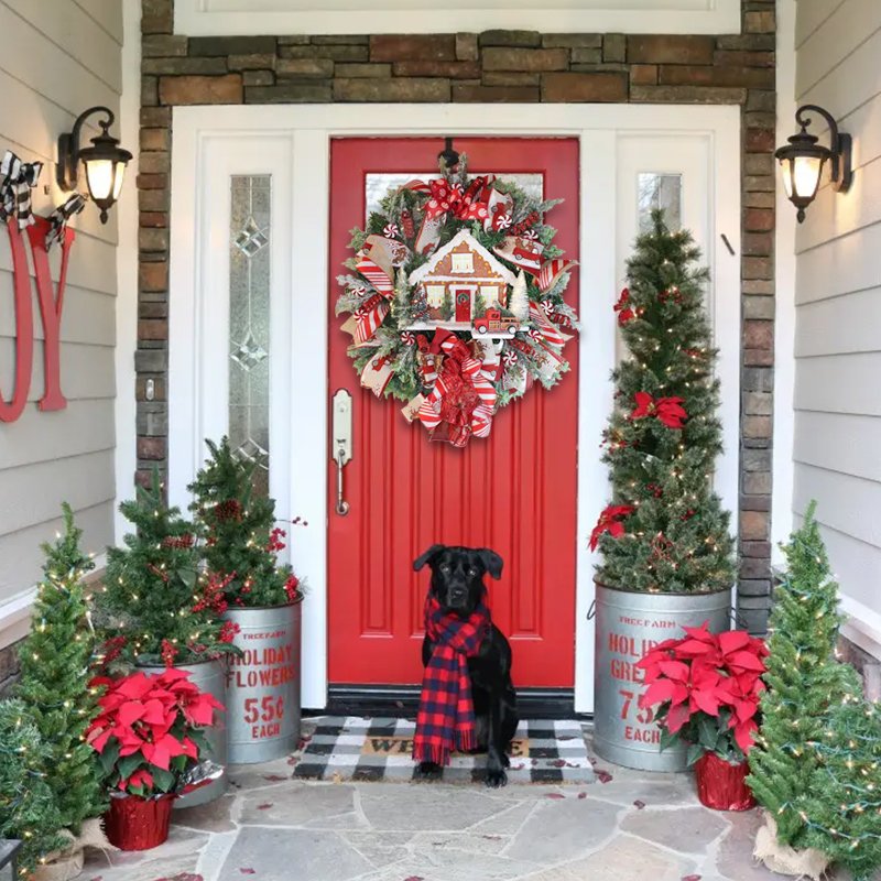 Lit Farmhouse Gingerbread Wreath for front door