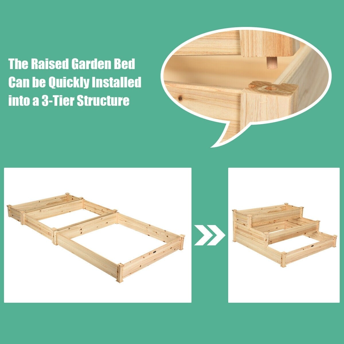 3 Tier Outdoor Raised Garden Bed Wooden Elevated Planter Box