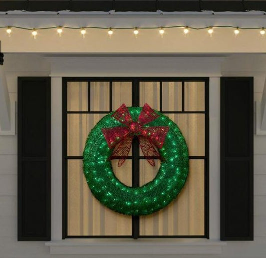 Christmas-3 ft green led twinkling tinsel wreath