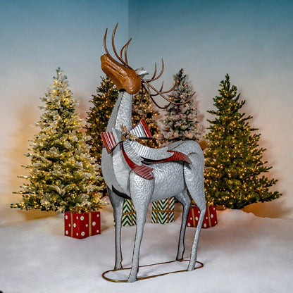 SET OF 3 LARGE GALVANIZED REINDEER WITH BOWS AND BELLS