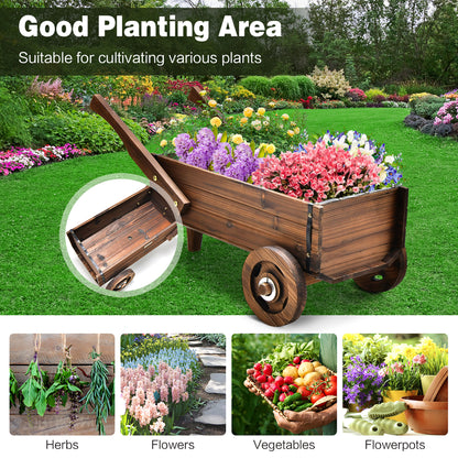 Wagon Cart Plant Flower Pot Stand Wooden Raised Garden Planter Box