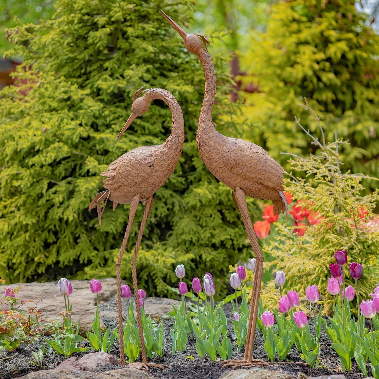 Set of 2 Large Rustic Whooping Cranes