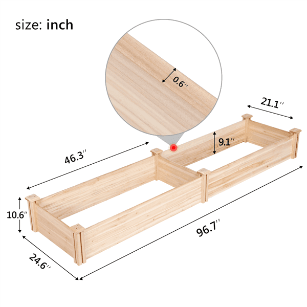 Raised Garden Bed Kit - Wooden Elevated Planter Garden Box for Vegetable/Flower/Herb Outdoor Solid Wood 2x8ft