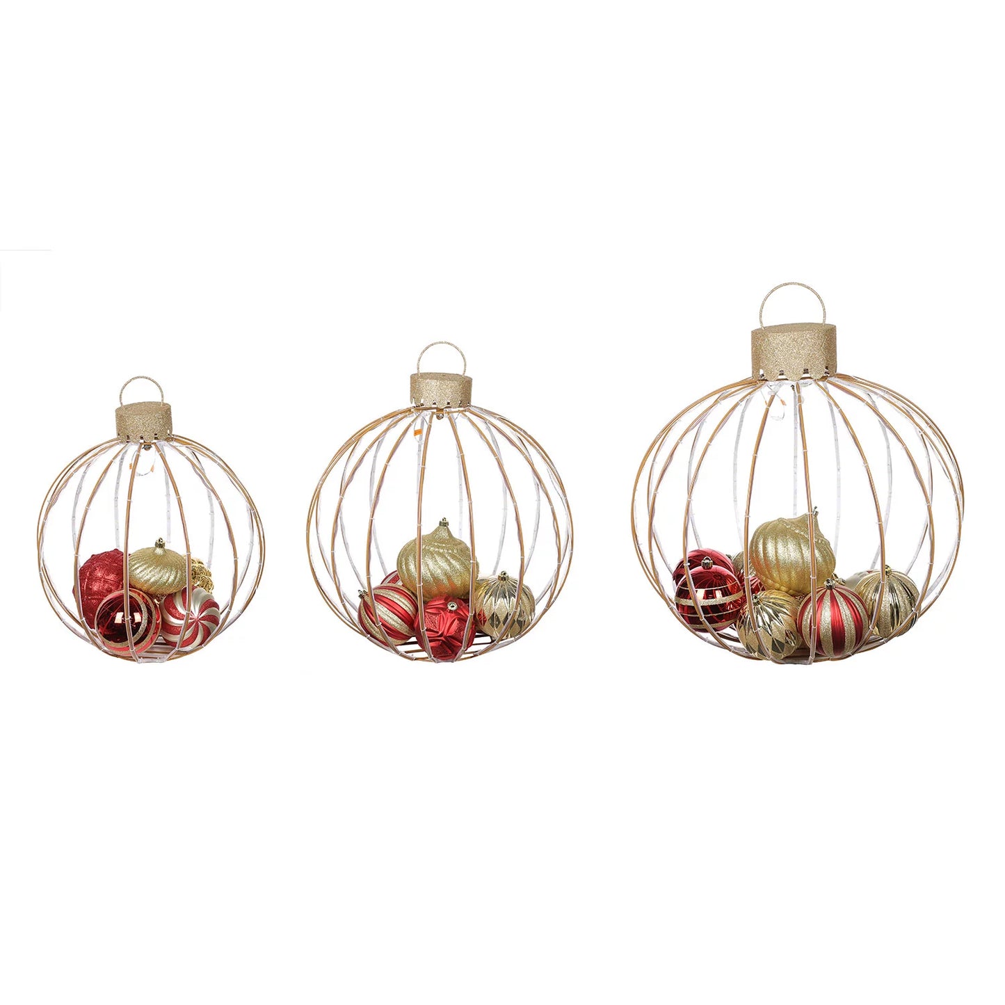 3-Pc. Pre-Lit Ornament Décor Set (Red/Gold)