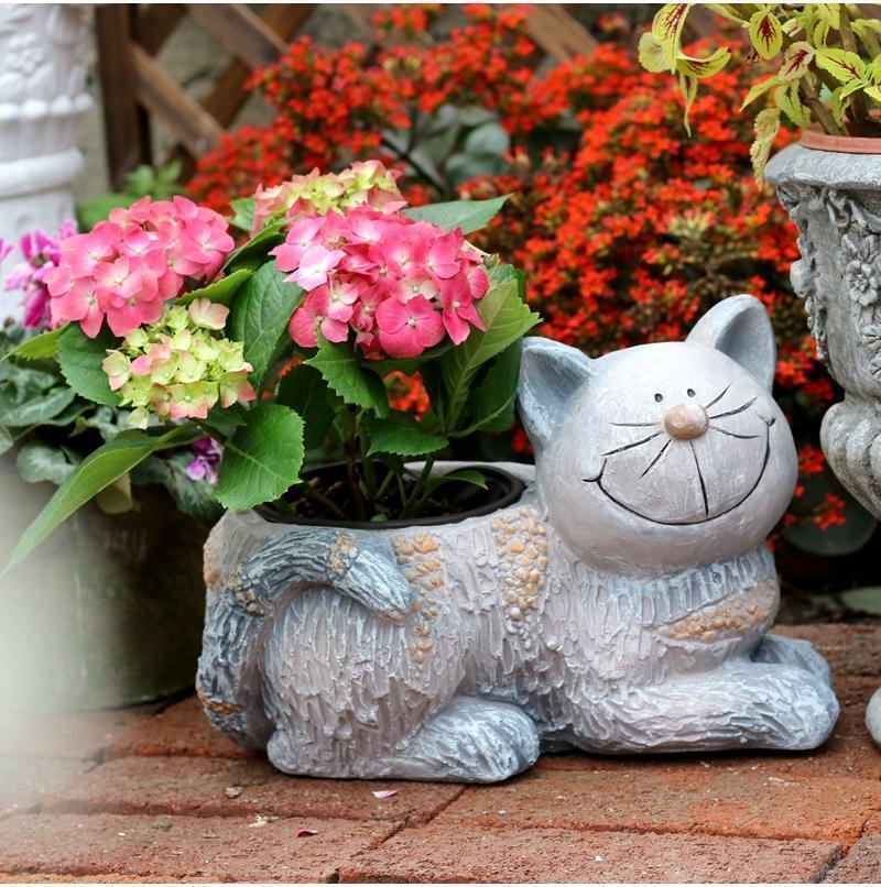 Large Cat Statue, Sitting Cat Flower Pot Statue, Pet Statue for Garden Courtyard Ornaments, Villa Outdoor Decor Gardening Ideas