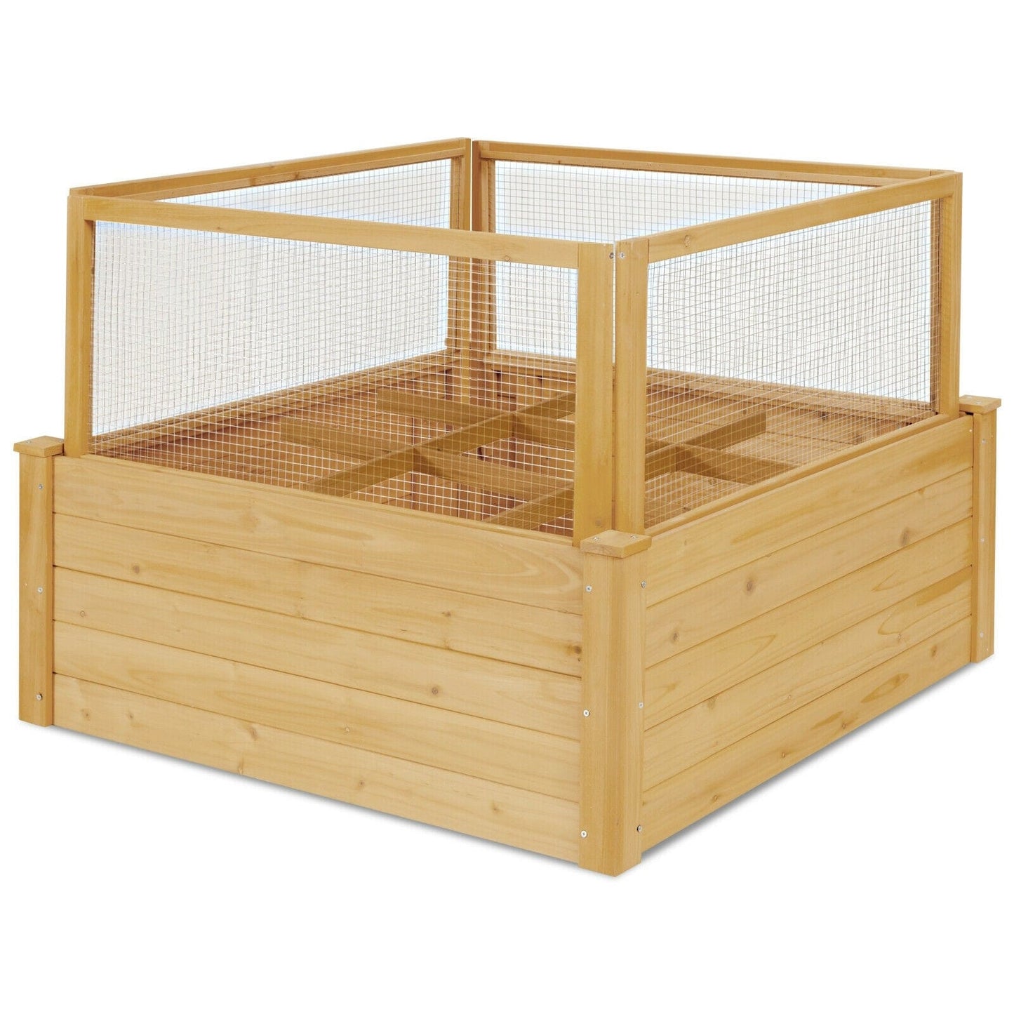 Wooden Raised Garden Bed with 9 Grids and Critter Guard Fence