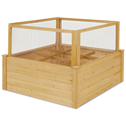 Wooden Raised Garden Bed with 9 Grids and Critter Guard Fence