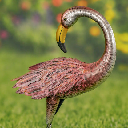 Set of 4 Metallic Pink Flamingo Garden Figurines in Assorted Styles