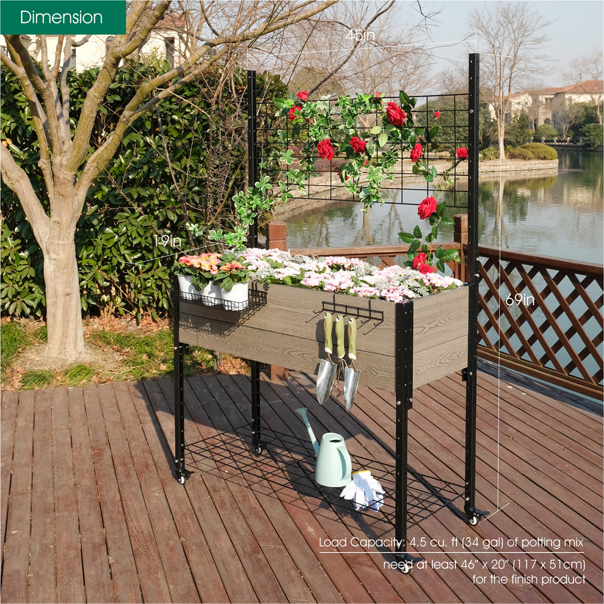 Mobile Garden with Trellis & Under Shelf plus Basket & Hook Kit