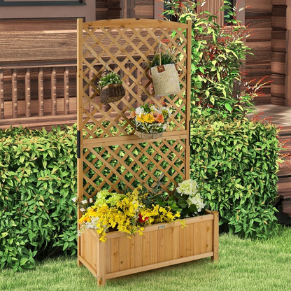 Wooden Raised Garden Bed 71�� High Planter with Trellis for Plant Flower Climbing Pot Hanging-1