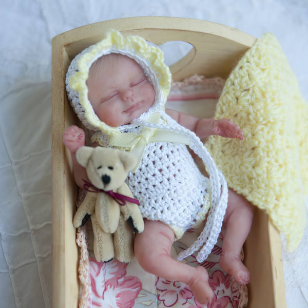 Miniature Doll Sleeping Full Body Silicone Reborn Baby Doll, 6 Inches Realistic Newborn Baby Boy or Girl Doll Named Aamina