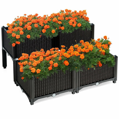 Set of 4 Plastic Raised Garden Bed Kits Planter Box for Vegetable