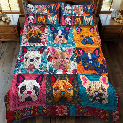 Colorful French Bulldog 3-Piece Quilted Bedding Set NCU0PD088