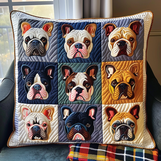 Vibrant Frenchie Faces Quilted Pillow Case NCU0PD095