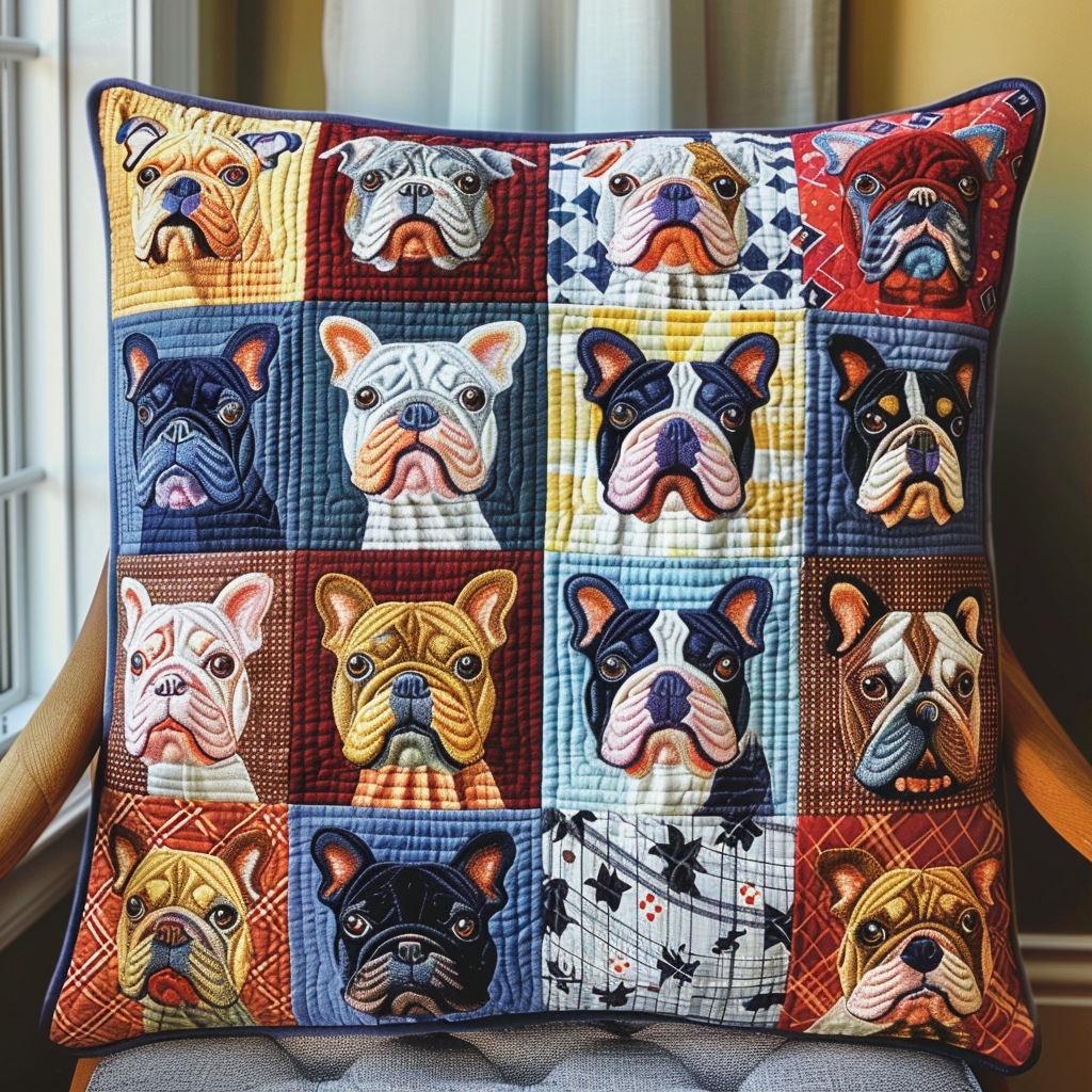 Art Frenchie Faces Quilted Pillow Case NCU0PD096