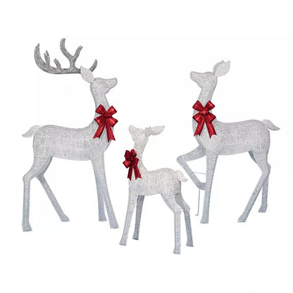 3-Piece Pre-Lit Iced Twinkling Deer Family - White