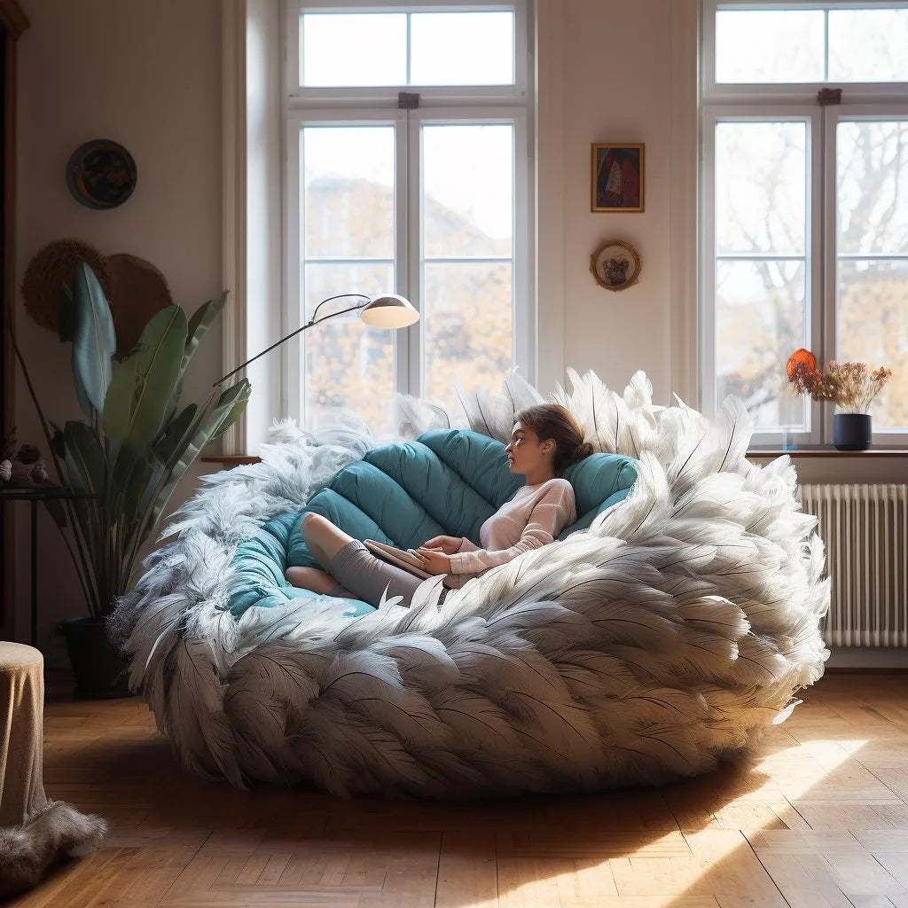 Feather-Inspired Bean Bag: Embrace Uniqueness & Comfort