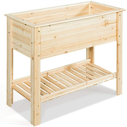 Wooden Outdoor Raised Garden Bed with Storage Shelf